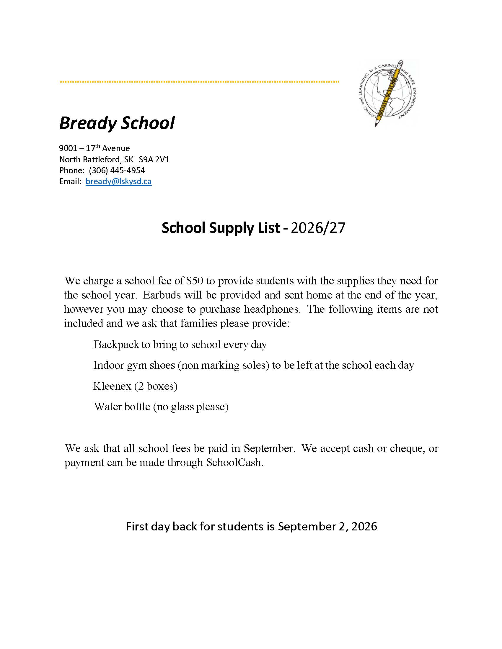 School Supply List